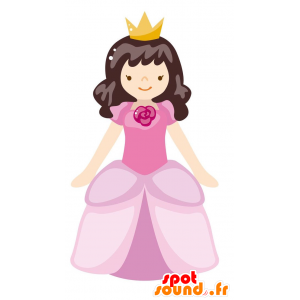 Drottningmaskot, brunettprinsessa med en rosa klänning -