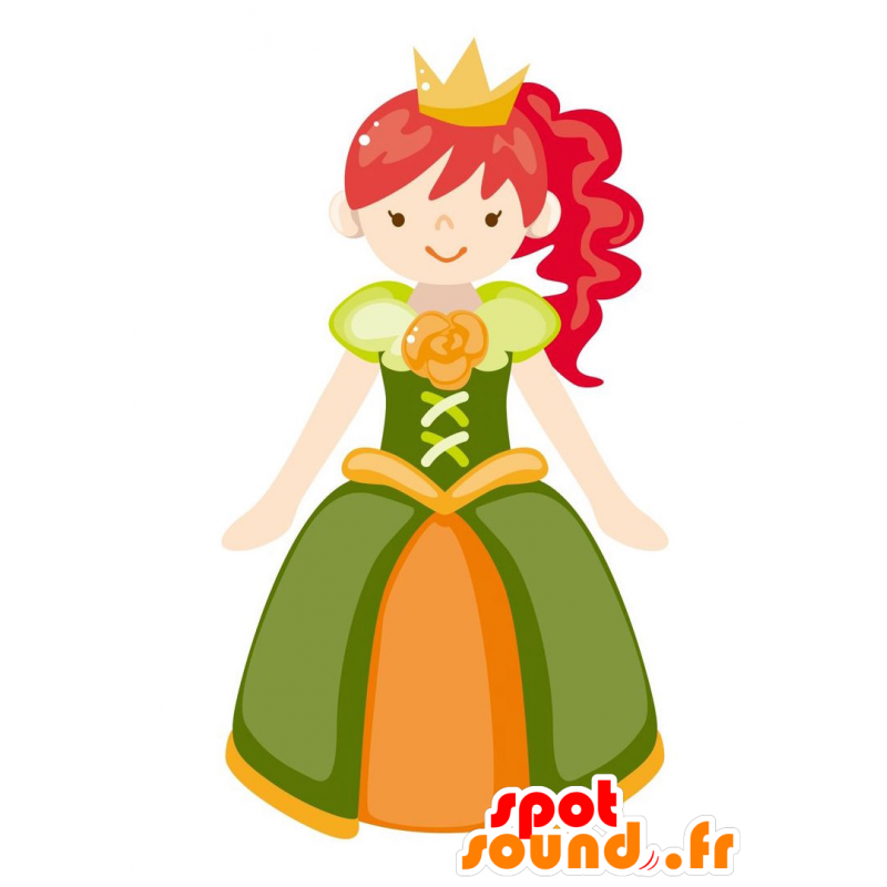 Mascotte de princesse habillée d'une robe verte et orange - MASFR029063 - Mascottes 2D/3D