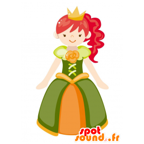 Vestido de la princesa de la mascota con una túnica verde y naranja - MASFR029063 - Mascotte 2D / 3D