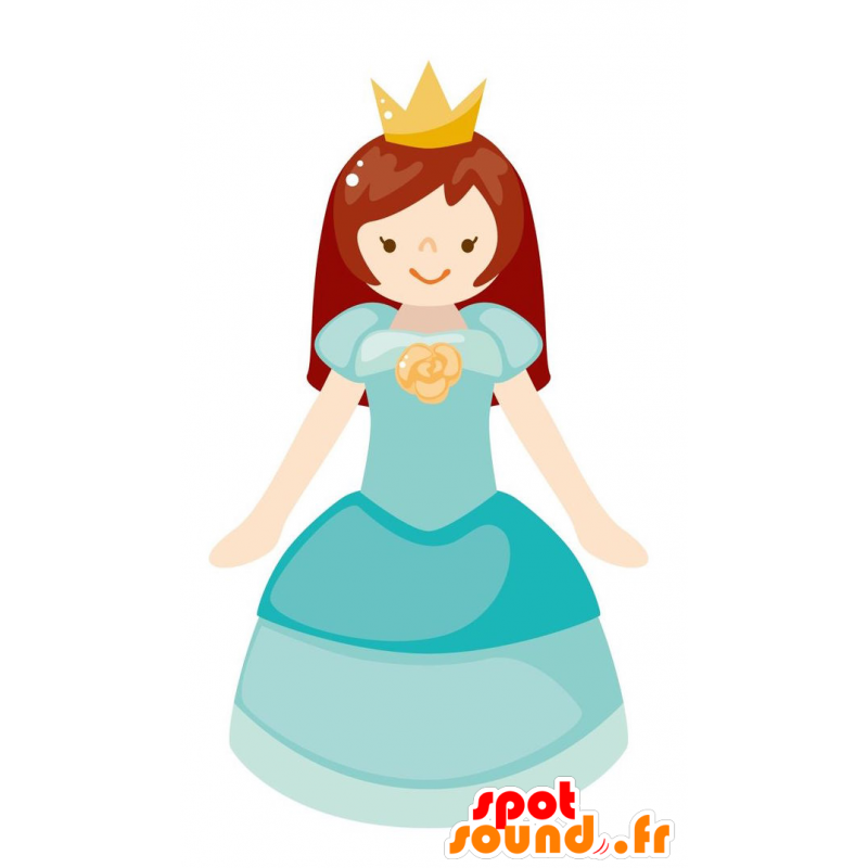 Πριγκίπισσα μασκότ με μακριά μαλλιά με ένα μπλε φόρεμα - MASFR029064 - 2D / 3D Μασκότ