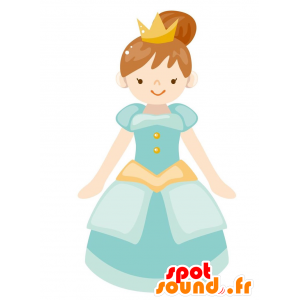 Mascotte de princesse souriante, avec une robe bleue - MASFR029065 - Mascottes 2D/3D