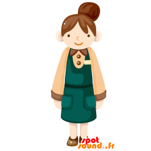 Ekspeditrise maskot med en grønn forkle. kvinnelig maskot - MASFR029071 - 2D / 3D Mascots