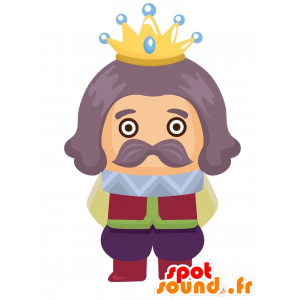 Gråhårig kungmaskot med en färgglad outfit - Spotsound maskot