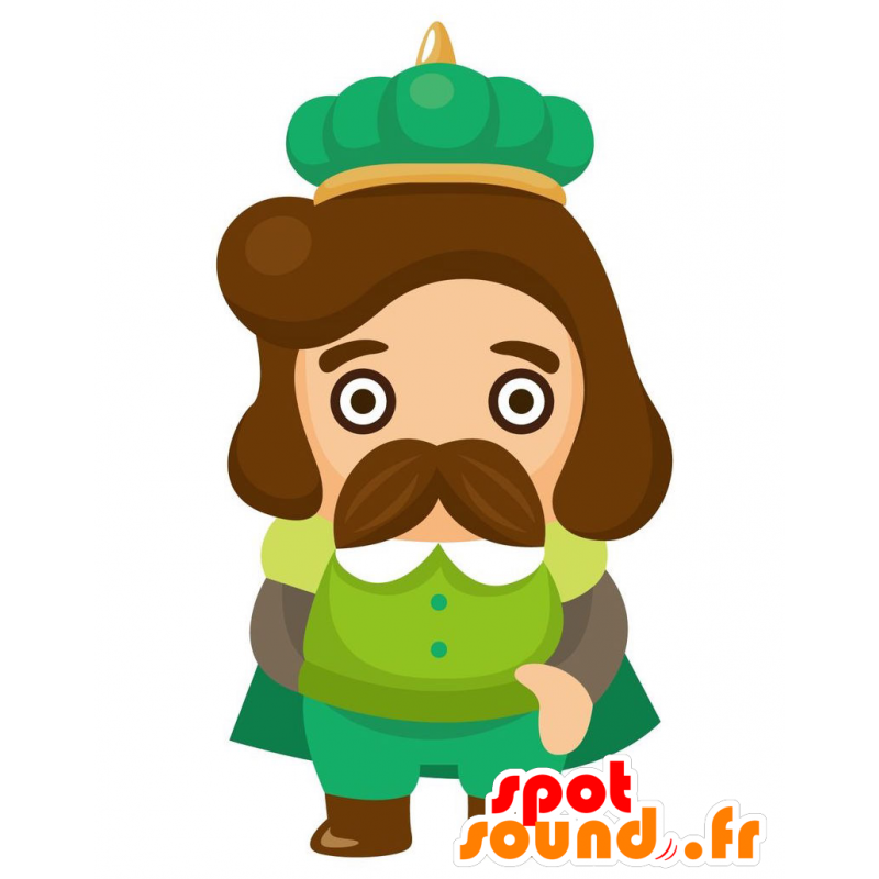 Mascotte de roi moustachu, habillé en vert - MASFR029083 - Mascottes 2D/3D