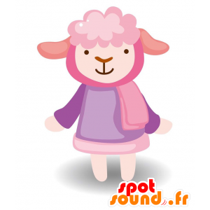 Rosa Schafe Maskottchen. Mascot farbigen Lamm - MASFR029094 - 2D / 3D Maskottchen