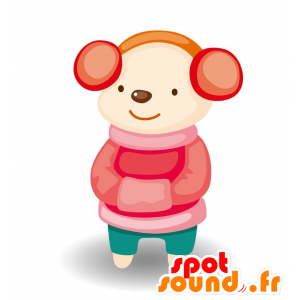 Mascotte d'ours blanc, habillé d'une tenue d'hiver colorée - MASFR029095 - Mascottes 2D/3D