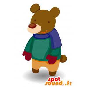 Brun björnmaskot klädd i en färgrik vinterdräkt - Spotsound