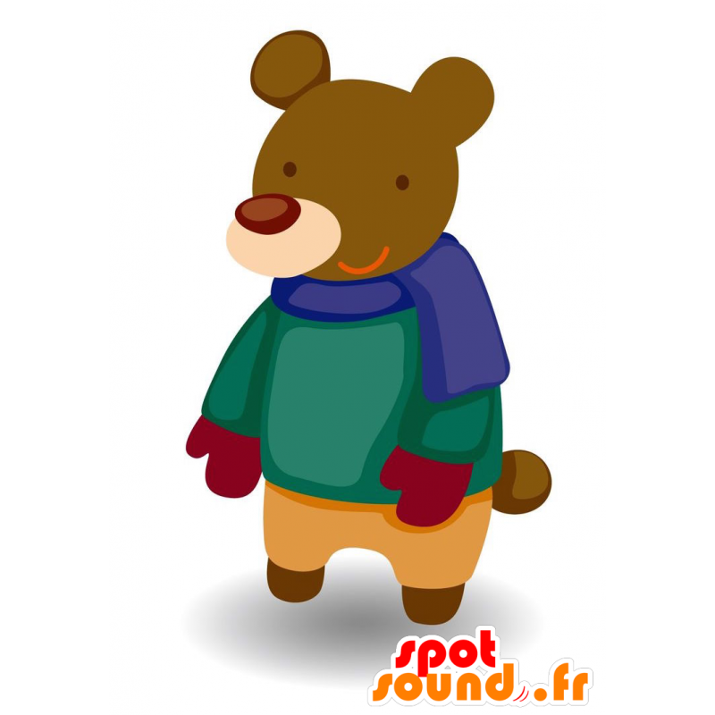 Mascot dressed brown bear holding a colorful winter - MASFR029098 - 2D / 3D mascots