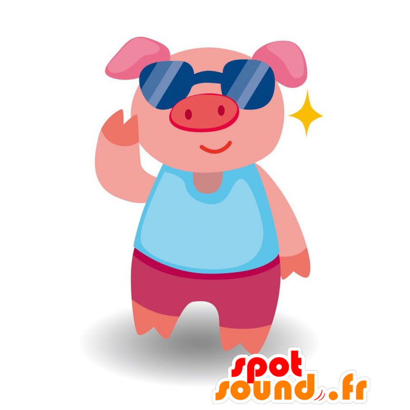 Pink gris maskot med solbriller - Spotsound Farveændring Ingen ændring Skære L Cm) Skitse før fremstilling (2D) Ingen Med tøjet? (hvis den findes på billedet) tilbehør Ingen