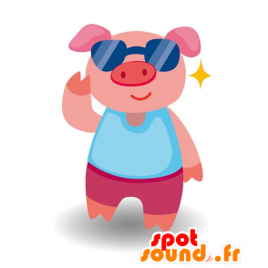 Rosa Schwein-Maskottchen mit Sonnenbrille - MASFR029102 - 2D / 3D Maskottchen