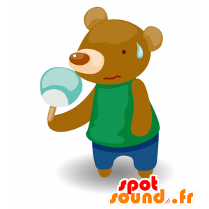 Mascotte d'ours brun avec une glace. Mascotte de nounours - MASFR029103 - Mascottes 2D/3D
