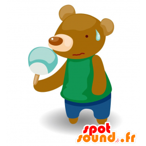 Mascotte bruine beer met ijs. Mascotte van Teddy - MASFR029103 - 2D / 3D Mascottes