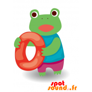 Mascotte de grenouille verte en tenue de vacancier - MASFR029104 - Mascottes 2D/3D