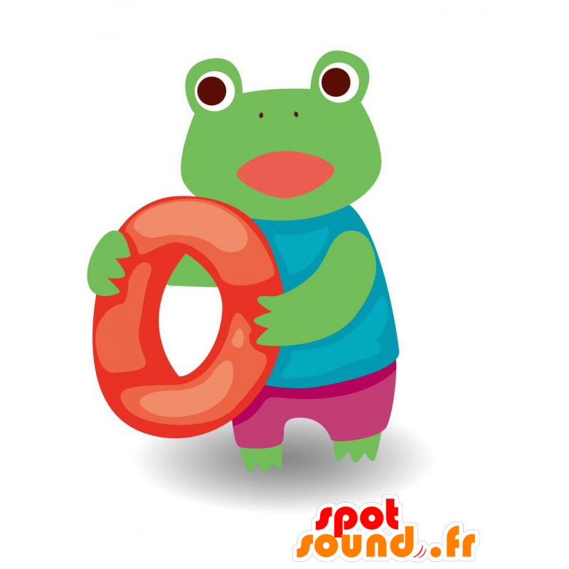 Green Frog mascotte vacanziere tenuto - MASFR029104 - Mascotte 2D / 3D