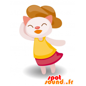 Witte kat mascotte gekleed in een zomerse outfit - MASFR029105 - 2D / 3D Mascottes