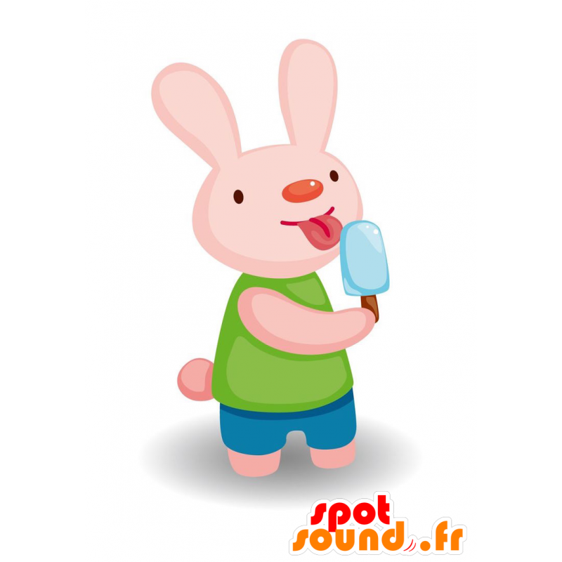 Pink rabbit mascot with ice. summer mascot - MASFR029106 - 2D / 3D mascots