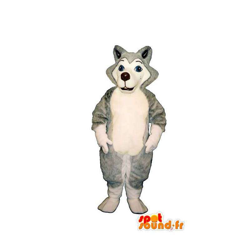 Husky cane mascotte, grigio e bianco - MASFR007363 - Mascotte cane