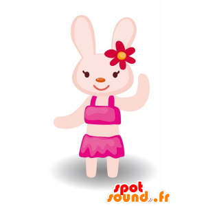Mascotte de lapin rose en bikini. Mascotte de vacancier - MASFR029107 - Mascottes 2D/3D