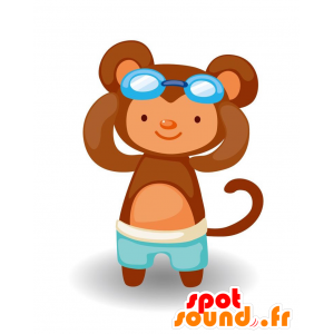 Mascota del mono marrón con un traje de baño - MASFR029109 - Mascotte 2D / 3D