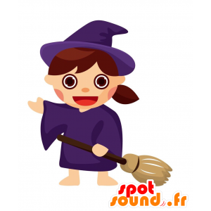 Hexe-Maskottchen mit einem Hut und einem purpurroten Kleid - MASFR029114 - 2D / 3D Maskottchen