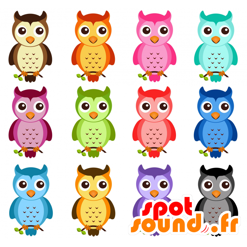 Mascotte de hibou coloré. Mascotte de chouette - MASFR029120 - Mascottes 2D/3D