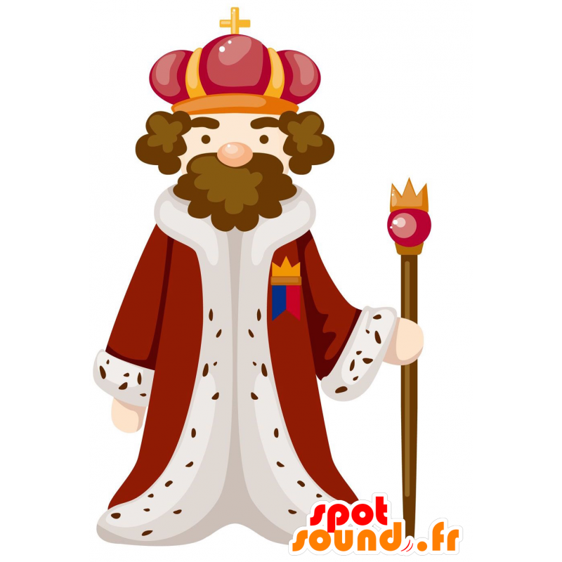 Bearded king maskot med et traditionelt kongeligt tøj -