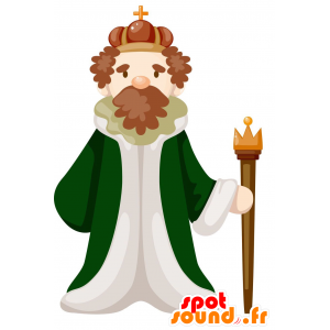 Mascotte de roi barbu en tenue traditionnelle verte - MASFR029124 - Mascottes 2D/3D