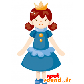 Mascotte de fillette, de princesse vêtue d'une robe bleue - MASFR029128 - Mascottes 2D/3D