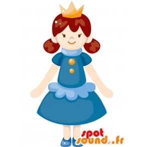 Maskottepige, prinsesse iført en blå kjole - Spotsound maskot