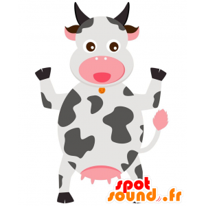 Mascotte della mucca bianca e grigia, di grande successo - MASFR029130 - Mascotte 2D / 3D