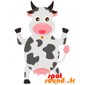 Mascotte de vache blanche et grise, très réussie - MASFR029130 - Mascottes 2D/3D