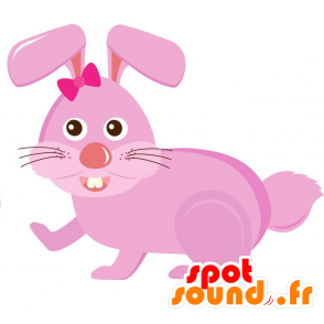 Mascota de conejo rosa con un nudo en la cabeza - MASFR029132 - Mascotte 2D / 3D