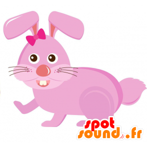 Różowy królik maskotka z węzłem na głowie - MASFR029132 - 2D / 3D Maskotki