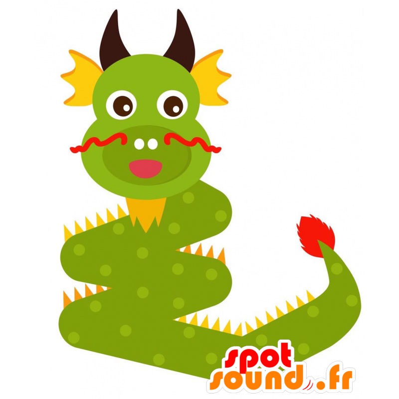 Groene en gele slang mascotte met horens - MASFR029133 - 2D / 3D Mascottes