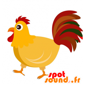 Mascotte pollo giallo gigante con piume colorate - MASFR029138 - Mascotte 2D / 3D