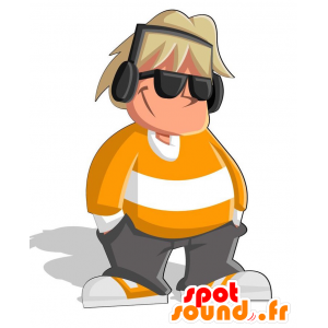 Maskot ung blond dreng med solbriller - Spotsound maskot kostume