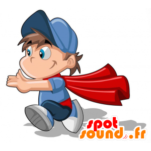 Kind Mascot met blauwe ogen met een grote rode cape - MASFR029184 - 2D / 3D Mascottes
