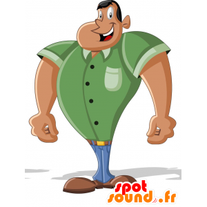 Mascotte uomo abbronzato, muscoloso, con una camicia verde - MASFR029190 - Mascotte 2D / 3D
