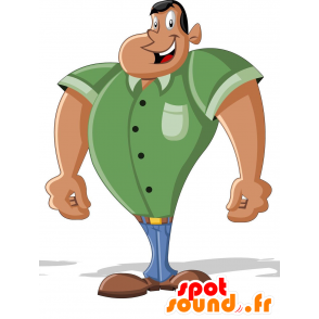 Mascot man tanned, muscular with a green shirt - MASFR029190 - 2D / 3D mascots