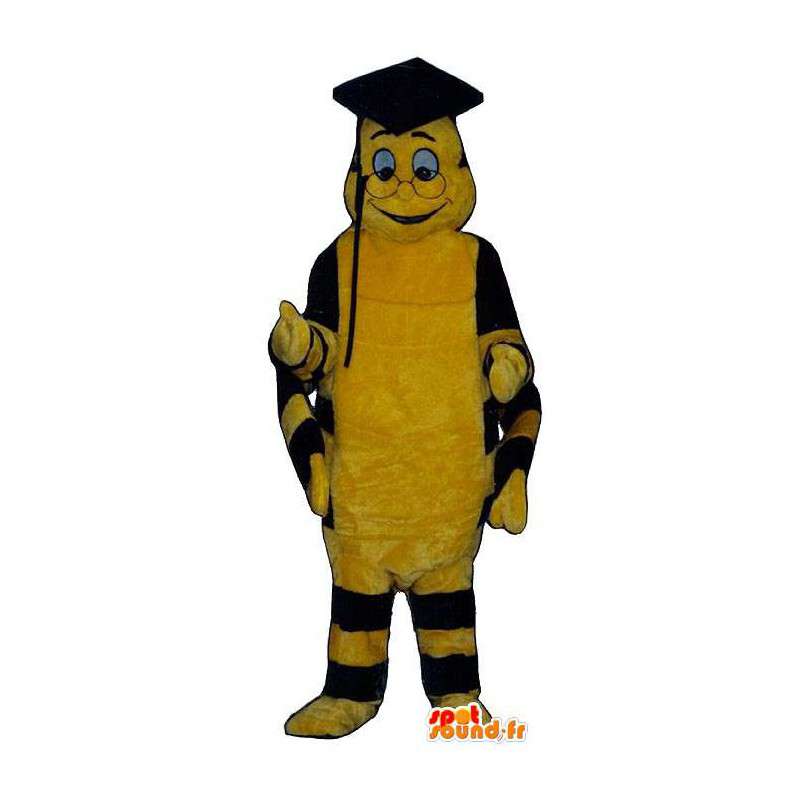 Mascot yellow and black caterpillar. Suit for graduate - MASFR007380 - Mascots insect