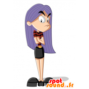 Maskot ung kvinde med lilla hår - Spotsound maskot kostume
