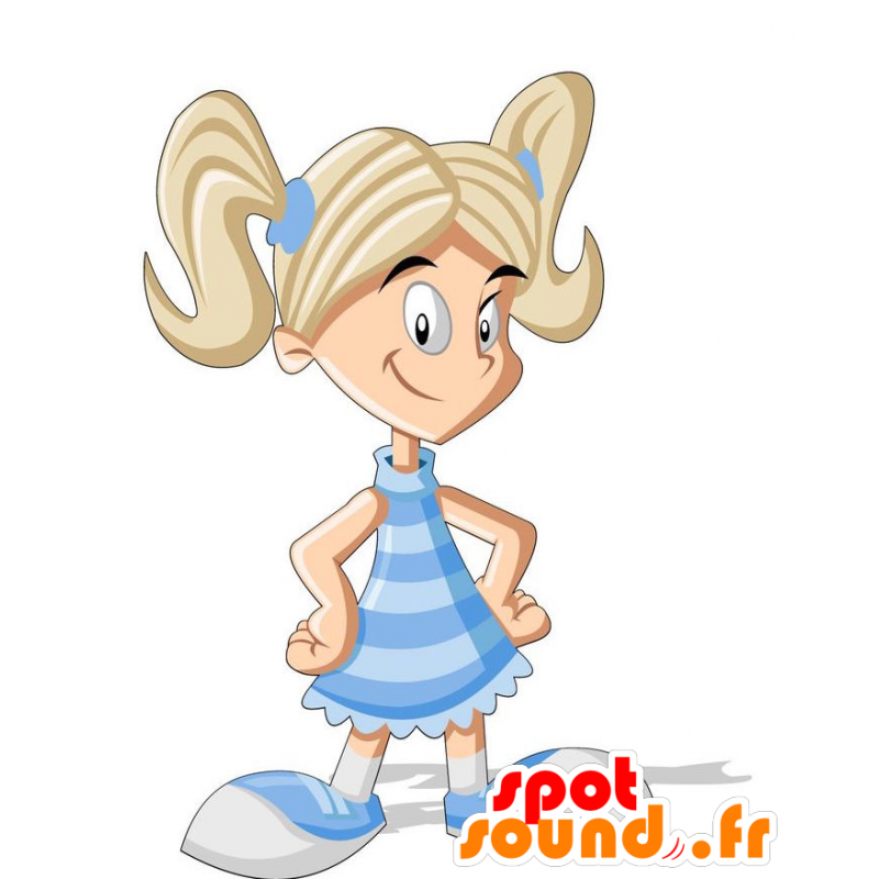 Blond meisje mascotte met twee dekbedden - MASFR029199 - 2D / 3D Mascottes