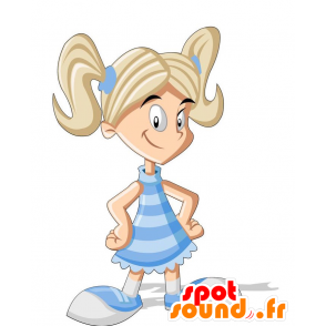 Blond girl mascot with two duvets - MASFR029199 - 2D / 3D mascots