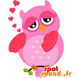Mascot vaaleanpunainen pöllö, värikäs ja hauska - MASFR029201 - Mascottes 2D/3D
