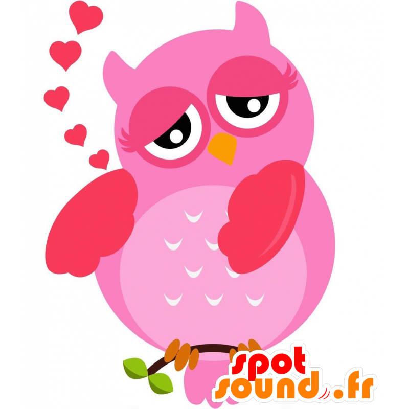 Mascotte de hibou rose, coloré et amusant - MASFR029201 - Mascottes 2D/3D