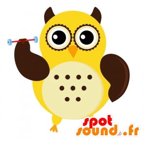 Mascot gelbe und braune Eule mit großen Augen - MASFR029202 - 2D / 3D Maskottchen
