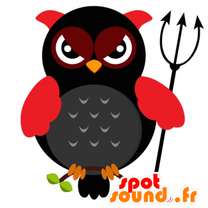 Mascota negro y rojo del búho en el diabólicamente - MASFR029203 - Mascotte 2D / 3D