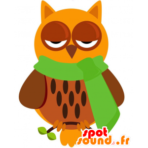 Mascota del búho marrón y naranja, la somnolienta - MASFR029204 - Mascotte 2D / 3D