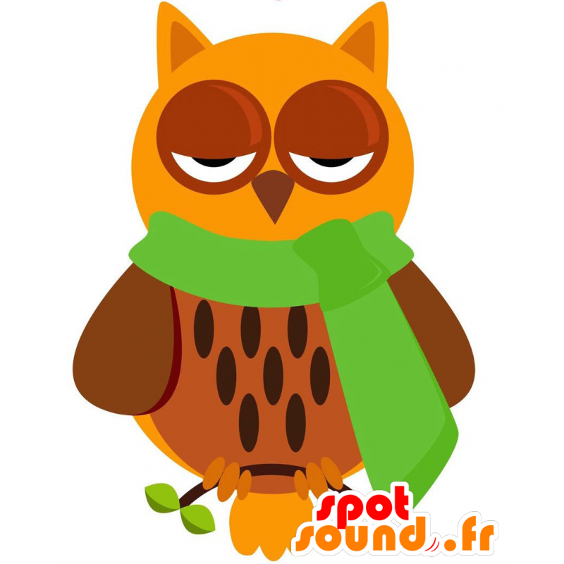 Mascotte de hibou marron et orange, à l'air endormi - MASFR029204 - Mascottes 2D/3D