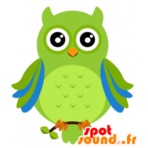 Giant Owl mascot, green and blue. Mascot owl - MASFR029206 - 2D / 3D mascots